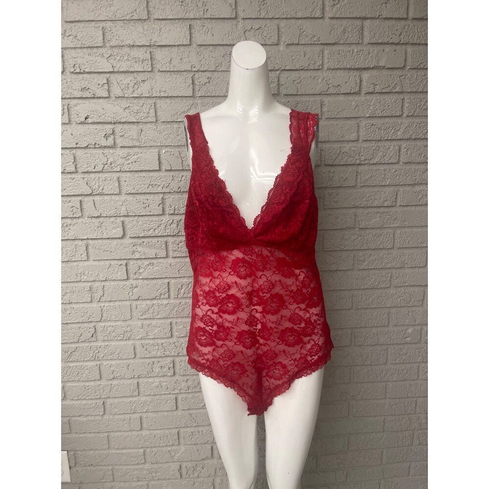 H&M Women Red Floral Lace Bodysuit Teddy Size XL